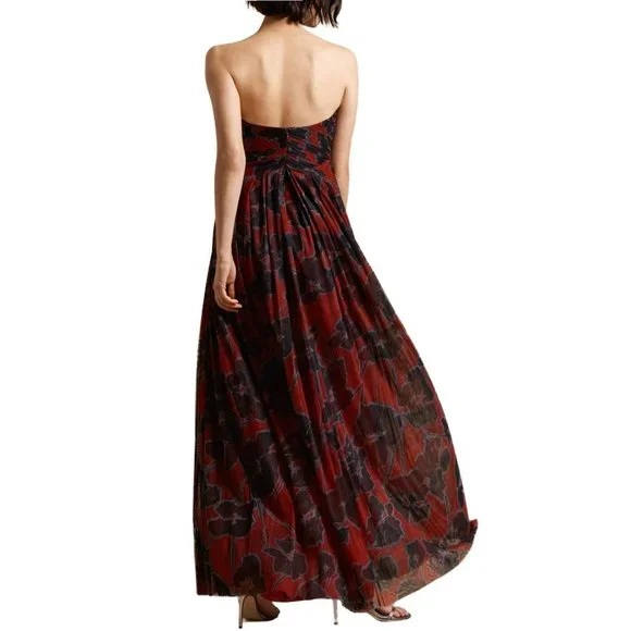 NWT Halston Strapless Floral Print Pleated Gown Maxi Dress - Picture 3 of 7